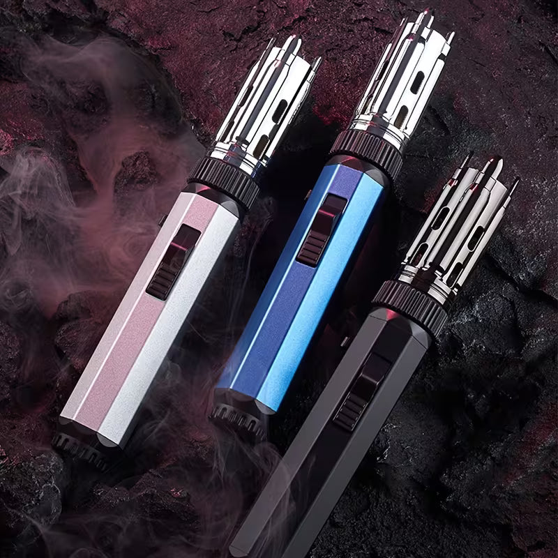 Big Flame Torch Lighter, Bright Fire Blaze Lighter Big Jet Flame Lighter with Safety Lock & Switch Lock, Adjustable & Windproof Fire Starter Lighters with Big & Refillable Butane Gas Tanks for Campfire