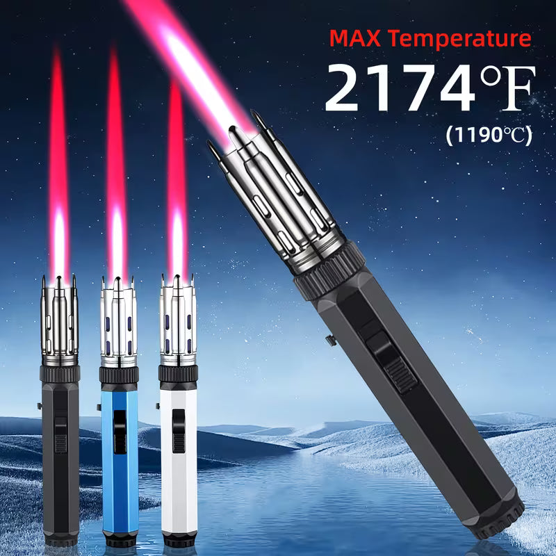 Big Flame Torch Lighter, Bright Fire Blaze Lighter Big Jet Flame Lighter with Safety Lock & Switch Lock, Adjustable & Windproof Fire Starter Lighters with Big & Refillable Butane Gas Tanks for Campfire