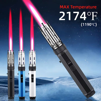 Big Flame Torch Lighter, Bright Fire Blaze Lighter Big Jet Flame Lighter with Safety Lock & Switch Lock, Adjustable & Windproof Fire Starter Lighters with Big & Refillable Butane Gas Tanks for Campfire