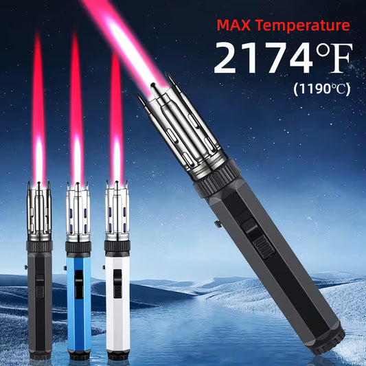 Big Flame Torch Lighter, Bright Fire Blaze Lighter Big Jet Flame Lighter with Safety Lock & Switch Lock, Adjustable & Windproof Fire Starter Lighters with Big & Refillable Butane Gas Tanks for Campfire