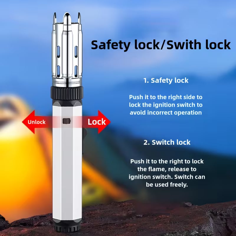 Big Flame Torch Lighter, Bright Fire Blaze Lighter Big Jet Flame Lighter with Safety Lock & Switch Lock, Adjustable & Windproof Fire Starter Lighters with Big & Refillable Butane Gas Tanks for Campfire
