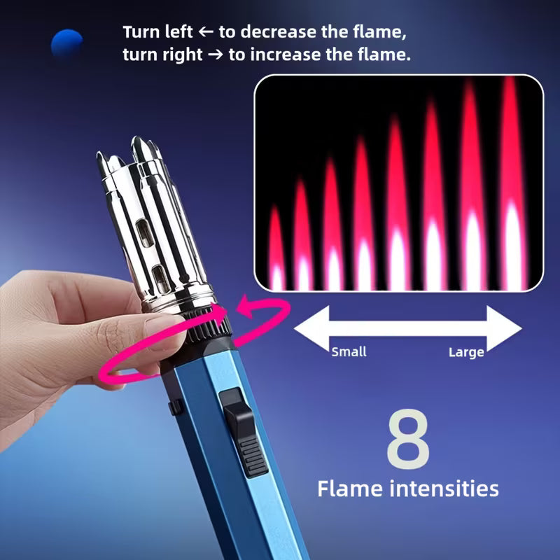Big Flame Torch Lighter, Bright Fire Blaze Lighter Big Jet Flame Lighter with Safety Lock & Switch Lock, Adjustable & Windproof Fire Starter Lighters with Big & Refillable Butane Gas Tanks for Campfire