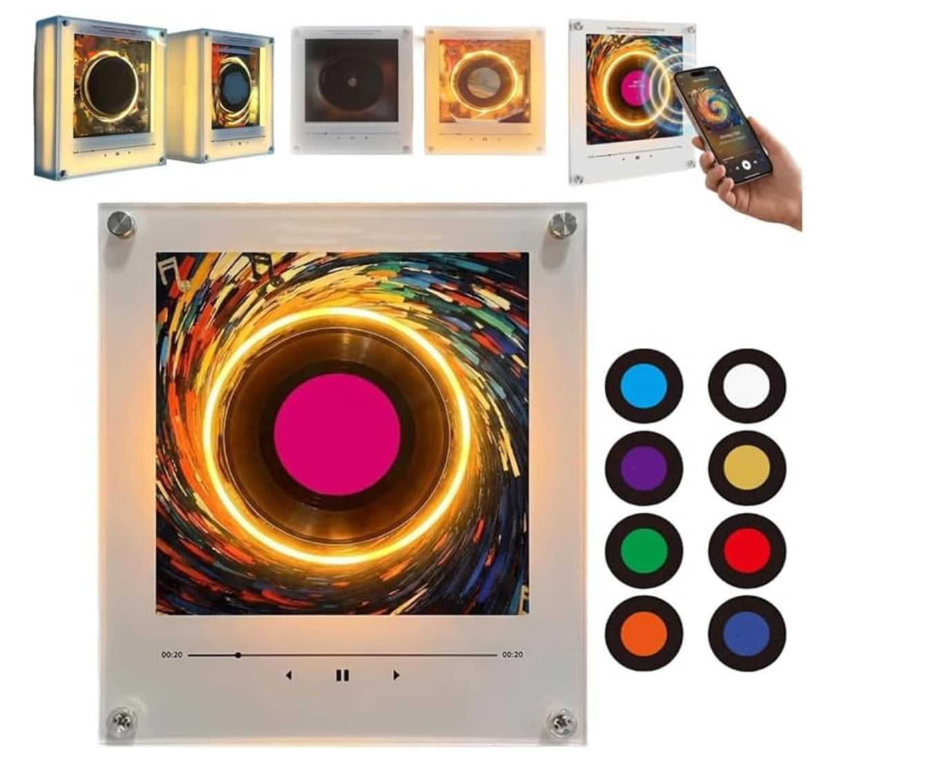 Magnetic Refrigerator Magnet NFC Induction Singing Speaker, NFC Magnetic Refrigerator Magnet Rotating Vinyl Record Night Light,9-Pack Smart Programmable Sound Stickers,Plays Your Favorite Song