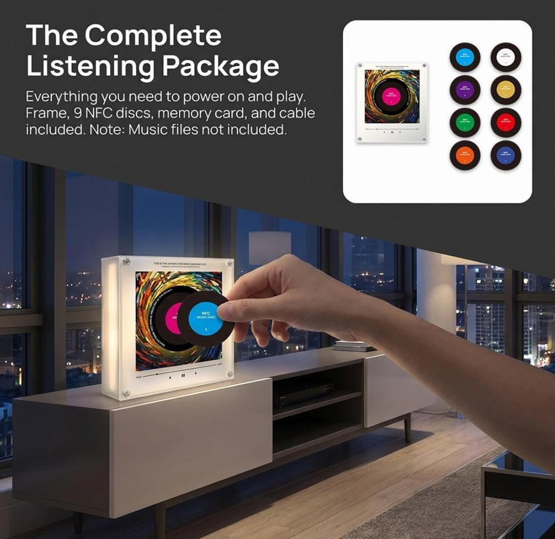 Magnetic Refrigerator Magnet NFC Induction Singing Speaker, NFC Magnetic Refrigerator Magnet Rotating Vinyl Record Night Light,9-Pack Smart Programmable Sound Stickers,Plays Your Favorite Song