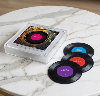 Magnetic Refrigerator Magnet NFC Induction Singing Speaker, NFC Magnetic Refrigerator Magnet Rotating Vinyl Record Night Light,9-Pack Smart Programmable Sound Stickers,Plays Your Favorite Song