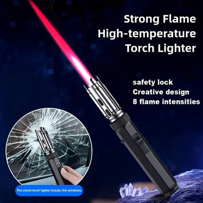 Big Flame Torch Lighter, Bright Fire Blaze Lighter Big Jet Flame Lighter with Safety Lock & Switch Lock, Adjustable & Windproof Fire Starter Lighters with Big & Refillable Butane Gas Tanks for Campfire