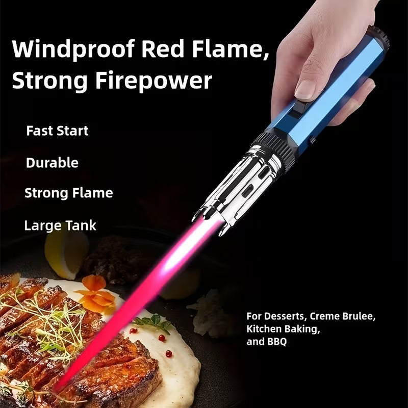 Big Flame Torch Lighter, Bright Fire Blaze Lighter Big Jet Flame Lighter with Safety Lock & Switch Lock, Adjustable & Windproof Fire Starter Lighters with Big & Refillable Butane Gas Tanks for Campfire